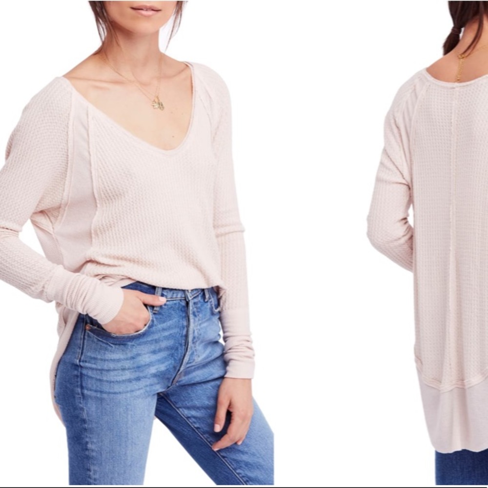 Free People Catalina V-neck Thermal Pale Pink Top
